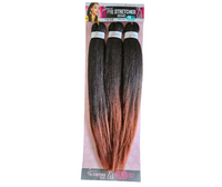 Load image into Gallery viewer, Pre-stretched 3X braiding hair, 25 inches in T1B/350. Ideal for knotless braids, box braids, and crochet styles. Soft, tangle-free, and easy to install.

